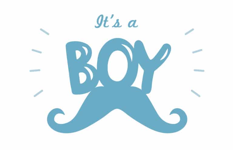 It's a boy image in blue with casual script and solid blue handlbar moustache under the word Boy.